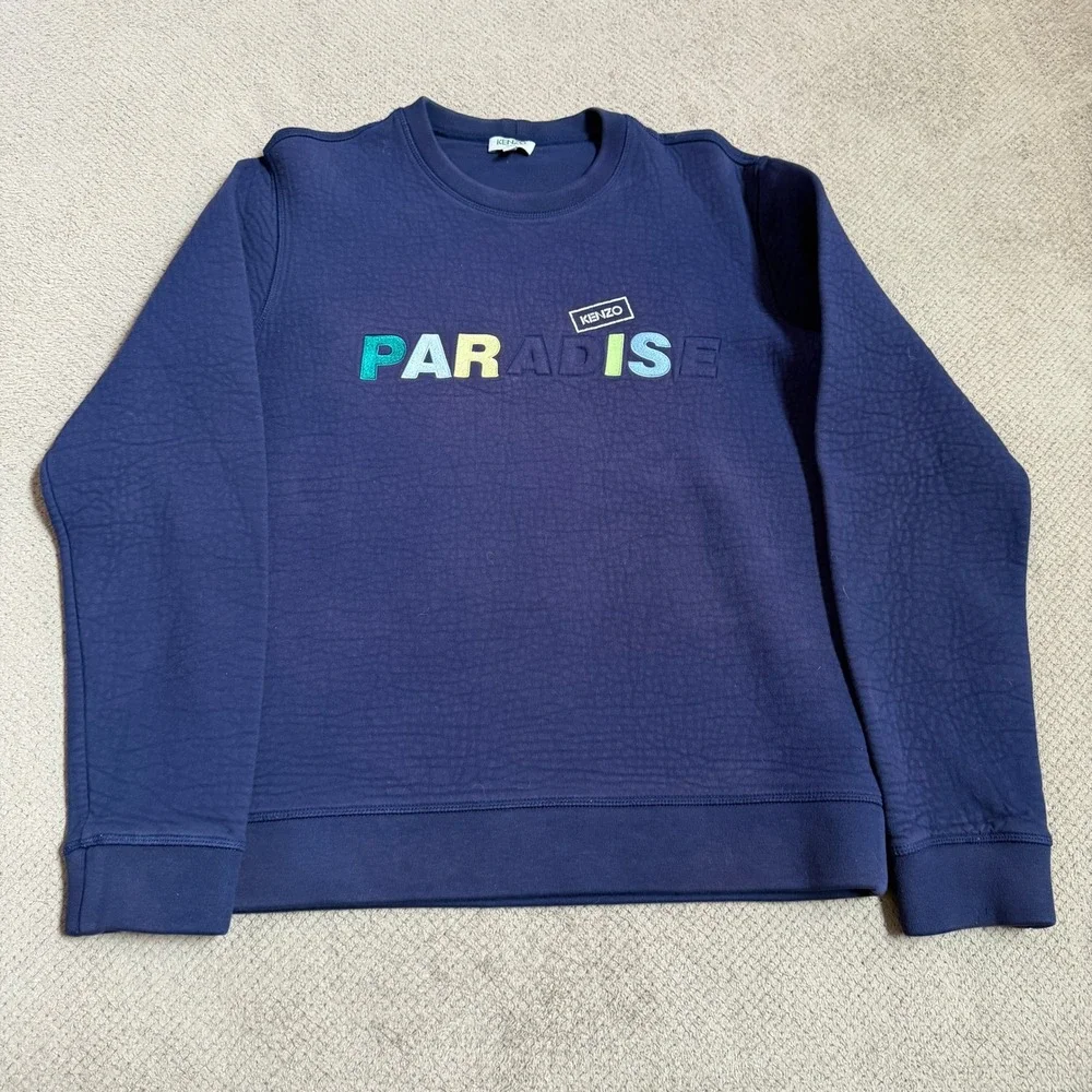 Kenzo Paris Paradise Textured Sweatshirt Navy Blue Mens Small Vintage 2010s